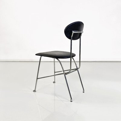 Italian Modern Chair in Steel and Black Leather attributed to Alessandro Mendini for Zabro, 1980s-GDD-1776510