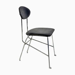 Italian Modern Chair in Steel and Black Leather attributed to Alessandro Mendini for Zabro, 1980s-GDD-1776510