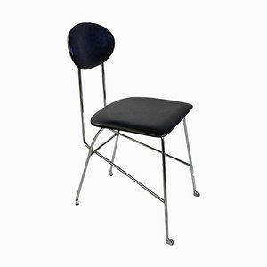 Italian Modern Chair in Steel and Black Leather attributed to Alessandro Mendini for Zabro, 1980s-GDD-1776511