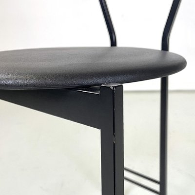 Italian Modern Chairs in Black Metal Leather and Rubber, 1980s, Set of 3-GDD-1750894