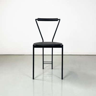 Italian Modern Chairs in Black Metal Leather and Rubber, 1980s, Set of 3-GDD-1750894