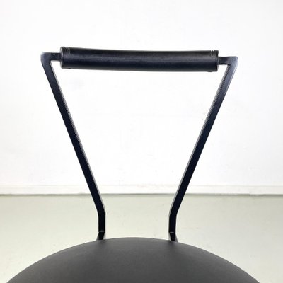 Italian Modern Chairs in Black Metal Leather and Rubber, 1980s, Set of 3-GDD-1750894