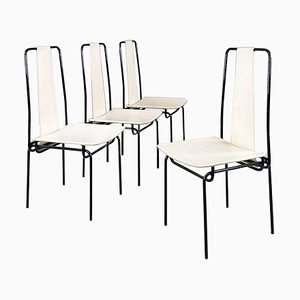 Italian Modern Chairs in White Leather by Adalberto dal Lago for Misura Emme, 1980s, Set of 4-GDD-1781069