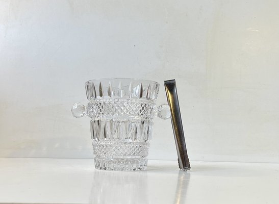 Italian Modern Cut Crystal Ice Bucket with Tong, 1960s, Set of 2-LCR-1780316