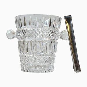 Italian Modern Cut Crystal Ice Bucket with Tong, 1960s, Set of 2-LCR-1780316