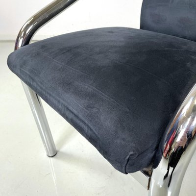 Italian Modern Dark Blue Velvet and Chromed Metal Chairs, 1980s, Set of 4-GDD-1778312