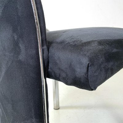 Italian Modern Dark Blue Velvet and Chromed Metal Chairs, 1980s, Set of 4-GDD-1778312