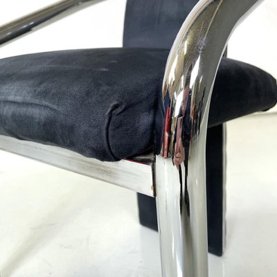 Italian Modern Dark Blue Velvet and Chromed Metal Chairs, 1980s, Set of 4-GDD-1778312