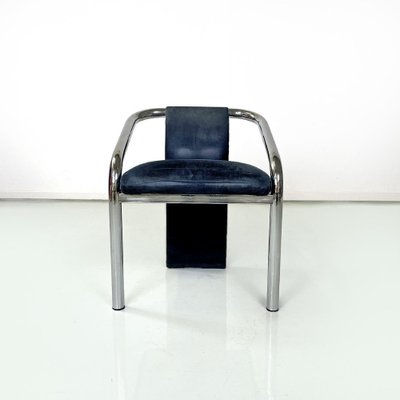 Italian Modern Dark Blue Velvet and Chromed Metal Chairs, 1980s, Set of 4-GDD-1778312