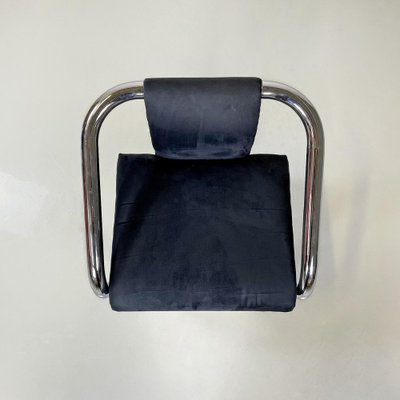 Italian Modern Dark Blue Velvet and Chromed Metal Chairs, 1980s, Set of 4-GDD-1778312