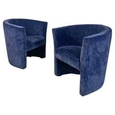 Italian Modern Dark Blue Velvet Armchairs from Pozzetto, 1970s, Set of 2-GDD-1797786