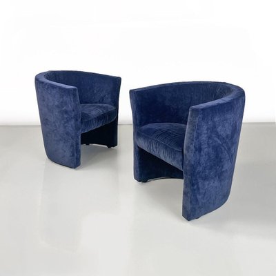 Italian Modern Dark Blue Velvet Armchairs from Pozzetto, 1970s, Set of 2-GDD-1797786