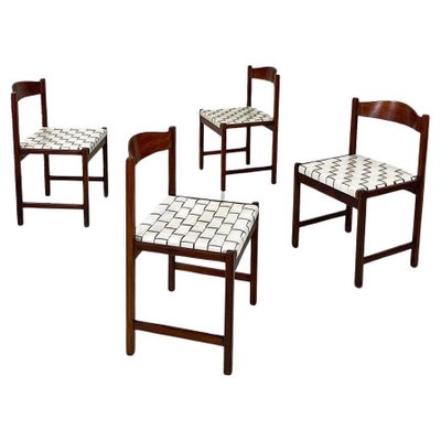 Italian Modern Dining Chairs in Beech and White Leather from Poltronova, 1960s, Set of 4-GDD-1796142