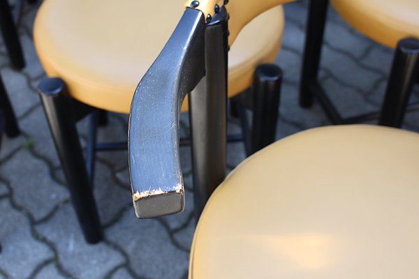 Italian Modern Dining Chairs in Black Beech & Yellow Skai, Italy, 1980s, Set of 10-NB-1322870