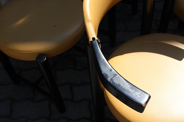 Italian Modern Dining Chairs in Black Beech & Yellow Skai, Italy, 1980s, Set of 10-NB-1322870