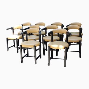 Italian Modern Dining Chairs in Black Beech & Yellow Skai, Italy, 1980s, Set of 10-NB-1322870