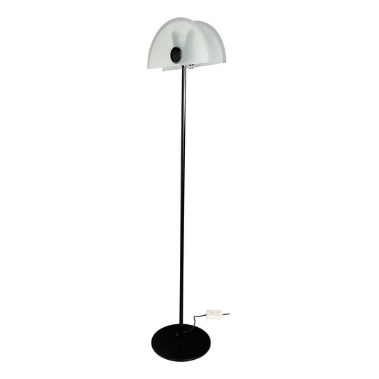 Italian Modern Floor Lamp in Matt Glass Lampshape and Black Metal, 1980s