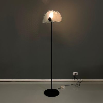 Italian Modern Floor Lamp in Matt Glass Lampshape and Black Metal, 1980s-GDD-1777385