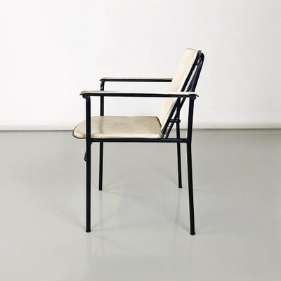 Italian Modern Folding Chair in White Leather and Black Metal, 1980s-GDD-1776512