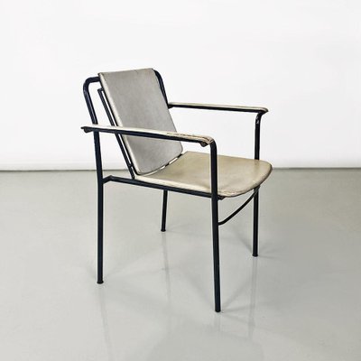 Italian Modern Folding Chair in White Leather and Black Metal, 1980s-GDD-1776512