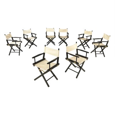 Italian Modern Folding Chairs in Black Wood and White Fabric, 1990, Set of 8-GDD-1801611