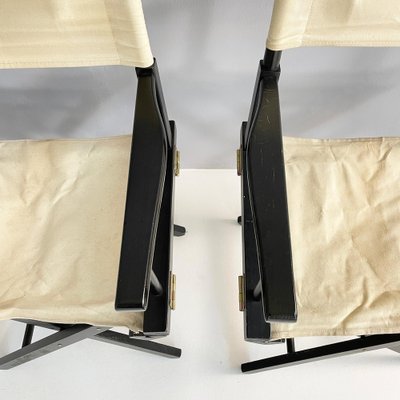 Italian Modern Folding Chairs in Black Wood and White Fabric, 1990, Set of 8-GDD-1801611