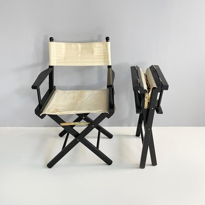 Italian Modern Folding Chairs in Black Wood and White Fabric, 1990, Set of 8-GDD-1801611