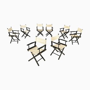 Italian Modern Folding Chairs in Black Wood and White Fabric, 1990, Set of 8-GDD-1801611