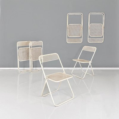 Italian Modern Folding Chairs in White Painted Metal, 1980, Set of 6-GDD-1797790