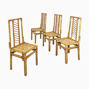 Italian Modern High-Backed Woven Rattan Chairs, 1960s, Set of 4-GDD-1797789