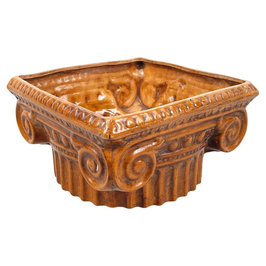 Italian Modern Ionic Capital Centerpiece Bowl in Brown Ceramic, 1980s