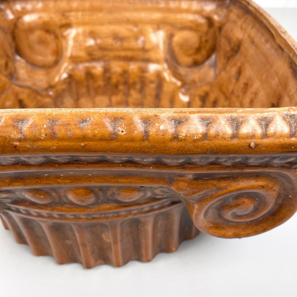 Italian Modern Ionic Capital Centerpiece Bowl in Brown Ceramic, 1980s