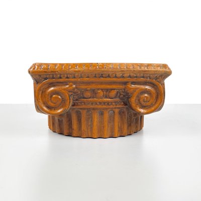 Italian Modern Ionic Capital Centerpiece Bowl in Brown Ceramic, 1980s