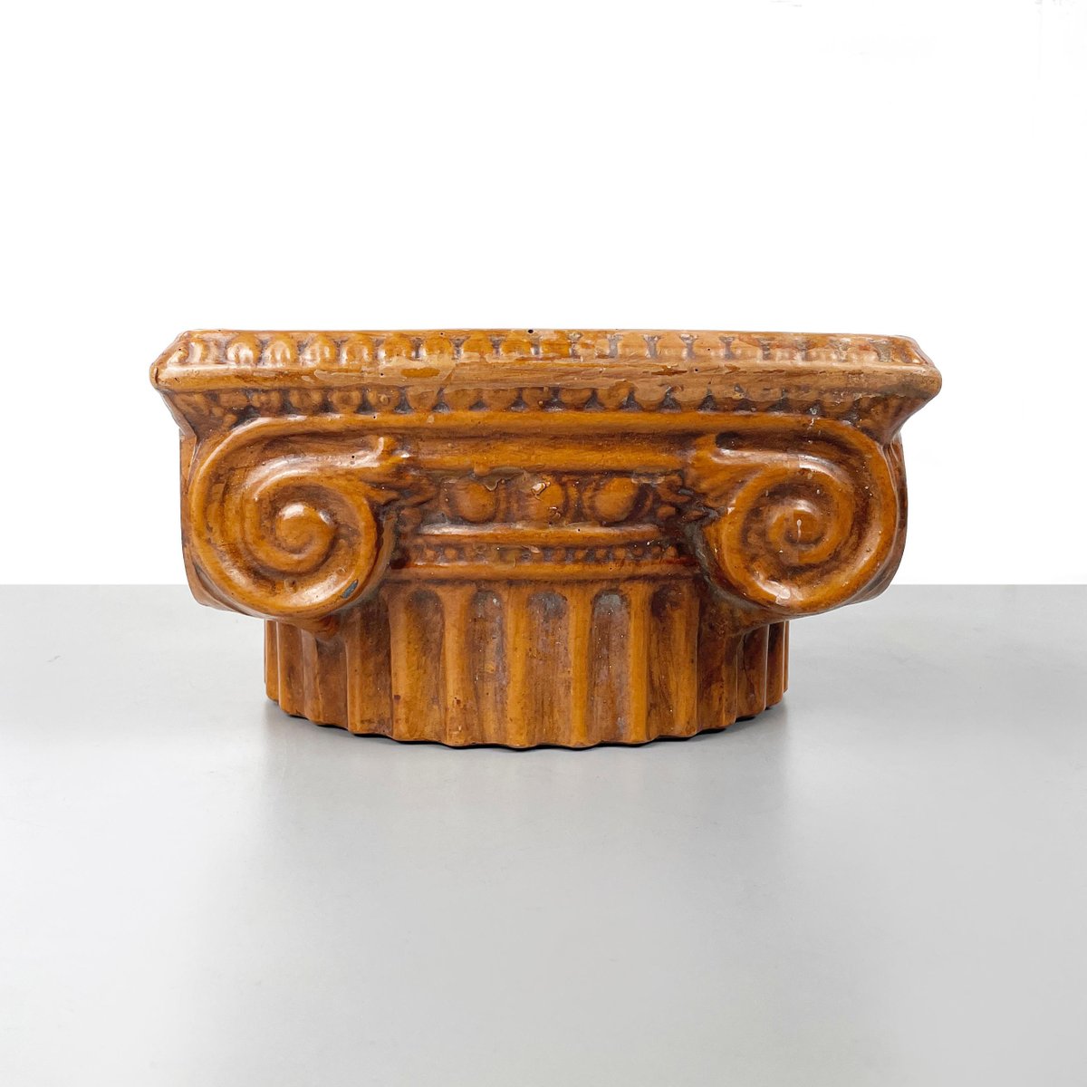 Italian Modern Ionic Capital Centerpiece Bowl in Brown Ceramic, 1980s