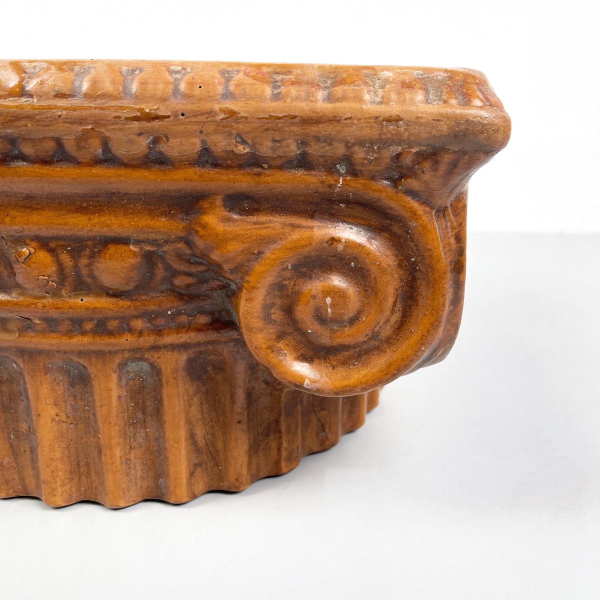 Italian Modern Ionic Capital Centerpiece Bowl in Brown Ceramic, 1980s