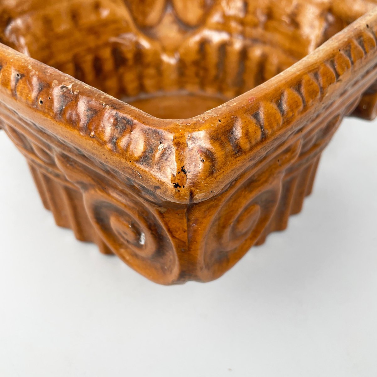 Italian Modern Ionic Capital Centerpiece Bowl in Brown Ceramic, 1980s