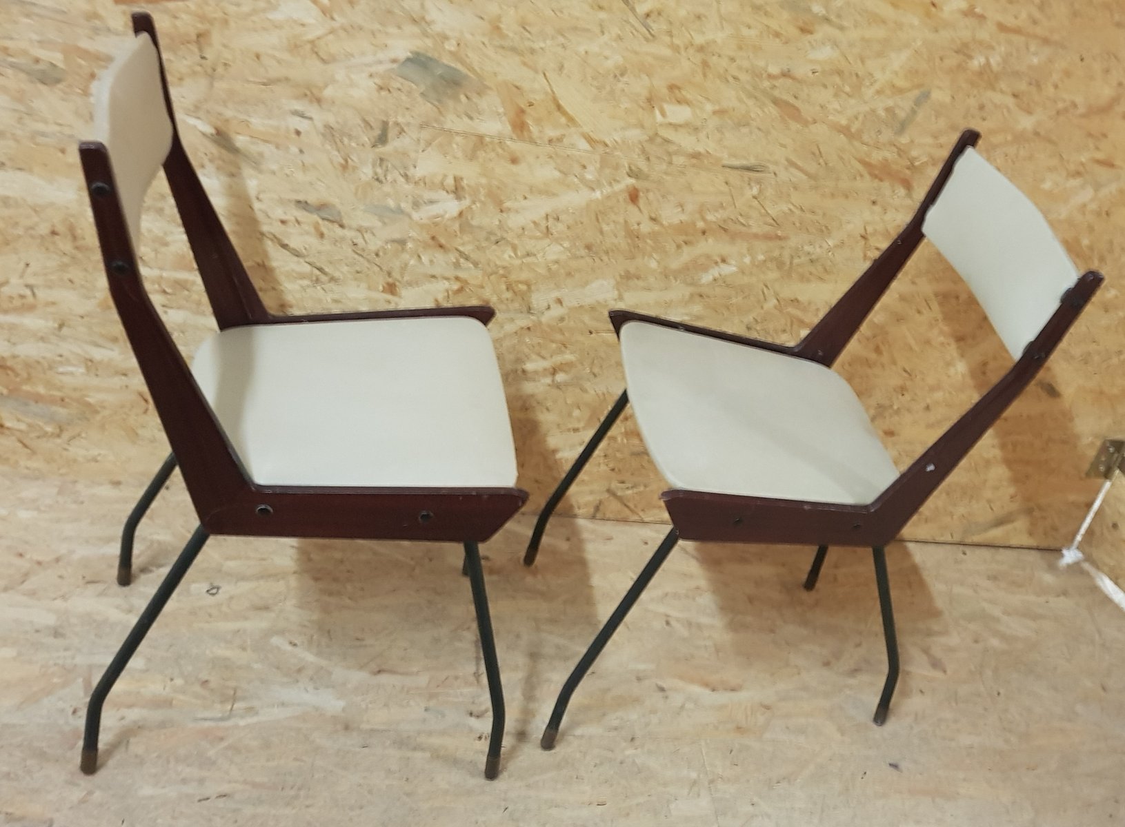 Italian Modern Iron & Wood Boomerang Dining Chairs, 1960s, Set of 2