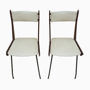 Italian Modern Iron & Wood Boomerang Dining Chairs, 1960s, Set of 2-QDP-873398