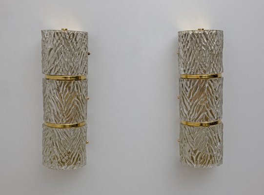 Italian Modern Murano Glass and Brass Wall Sconces, 1980s, Set of 2-FER-1737004