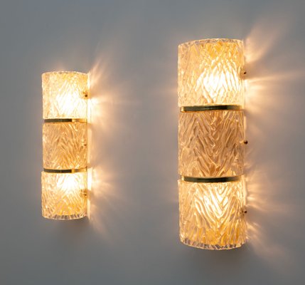 Italian Modern Murano Glass and Brass Wall Sconces, 1980s, Set of 2-FER-1737004