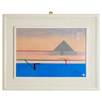 Italian Modern Painting with Geometric Representation, 1988, Oil on Wood, Framed-GDD-1191833