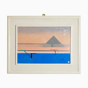 Italian Modern Painting with Geometric Representation, 1988, Oil on Wood, Framed-GDD-1191833