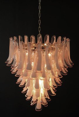 Italian Modern Pink and White Murano Glass Chandelier with Petals, 1980s-MBH-1031666