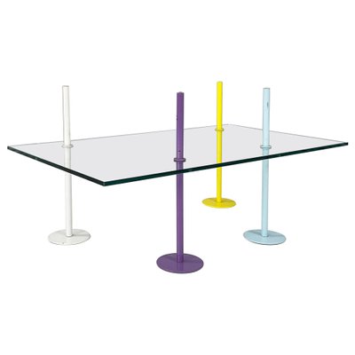 Italian Modern Rectangular Coffe Table in Glass and Colored Metal Rods, 1980s-GDD-1806602