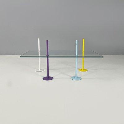 Italian Modern Rectangular Coffe Table in Glass and Colored Metal Rods, 1980s-GDD-1806602