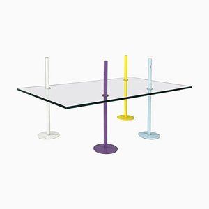 Italian Modern Rectangular Coffe Table in Glass and Colored Metal Rods, 1980s-GDD-1806602