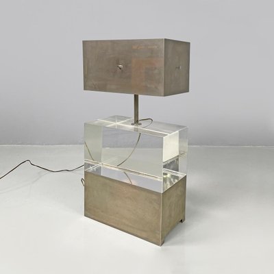 Italian Modern Rectangular Table Lamp in Metal and Transparent Acrylic Glass, 1970s-GDD-2024297