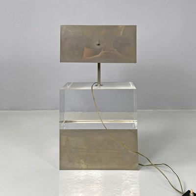 Italian Modern Rectangular Table Lamp in Metal and Transparent Acrylic Glass, 1970s-GDD-2024297