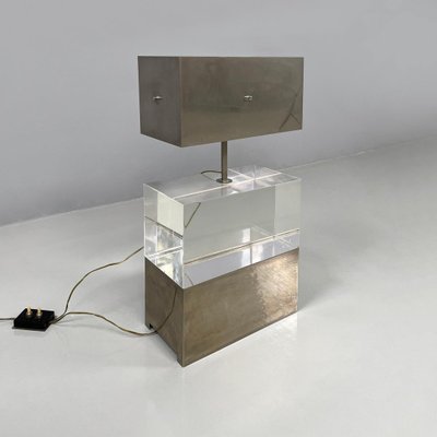 Italian Modern Rectangular Table Lamp in Metal and Transparent Acrylic Glass, 1970s-GDD-2024297