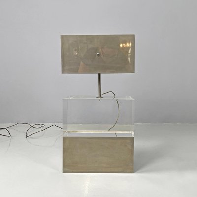 Italian Modern Rectangular Table Lamp in Metal and Transparent Acrylic Glass, 1970s-GDD-2024297